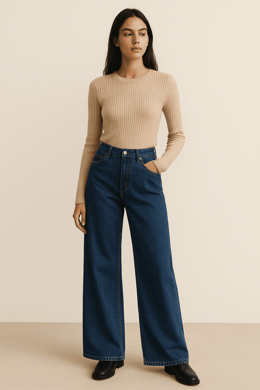 The Luxe Loungewear: Fine-Knit & Wide-Leg Jeans