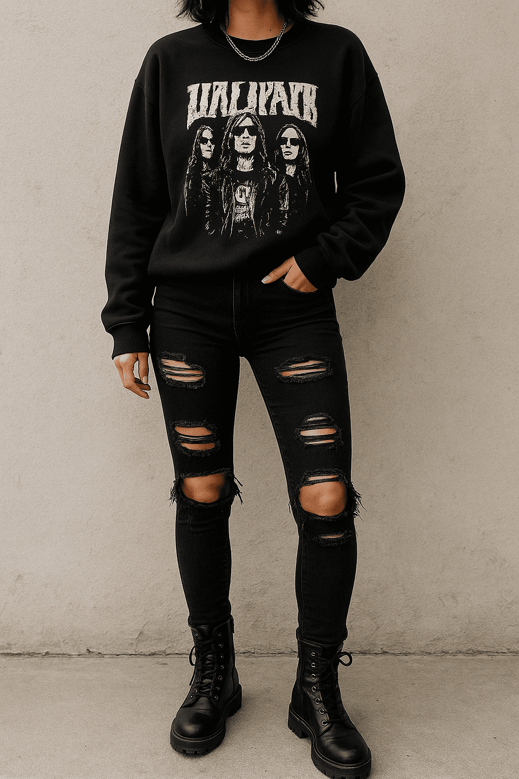 Graphic Sweater & Ripped Jeans