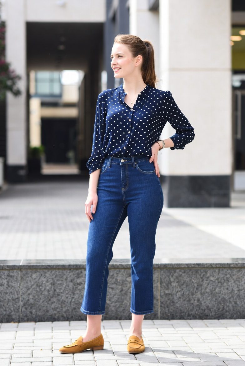 Polka Dot Blouse With Jeans Outfit: 20 Chic & Modern Ways to Style This Classic Combo