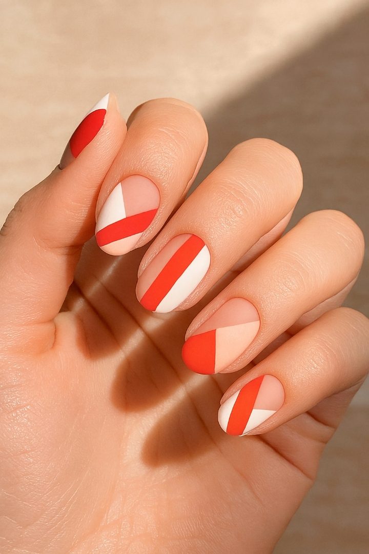 Geometric Valentine Nails: 21 Stylish Nail Ideas for a Modern Valentine Look