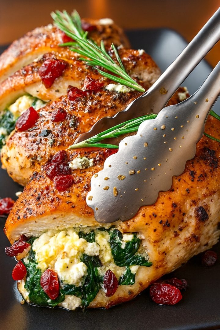 Cranberry Spinach Goat Cheese Stuffed Chicken (Easy Holiday Dinner)