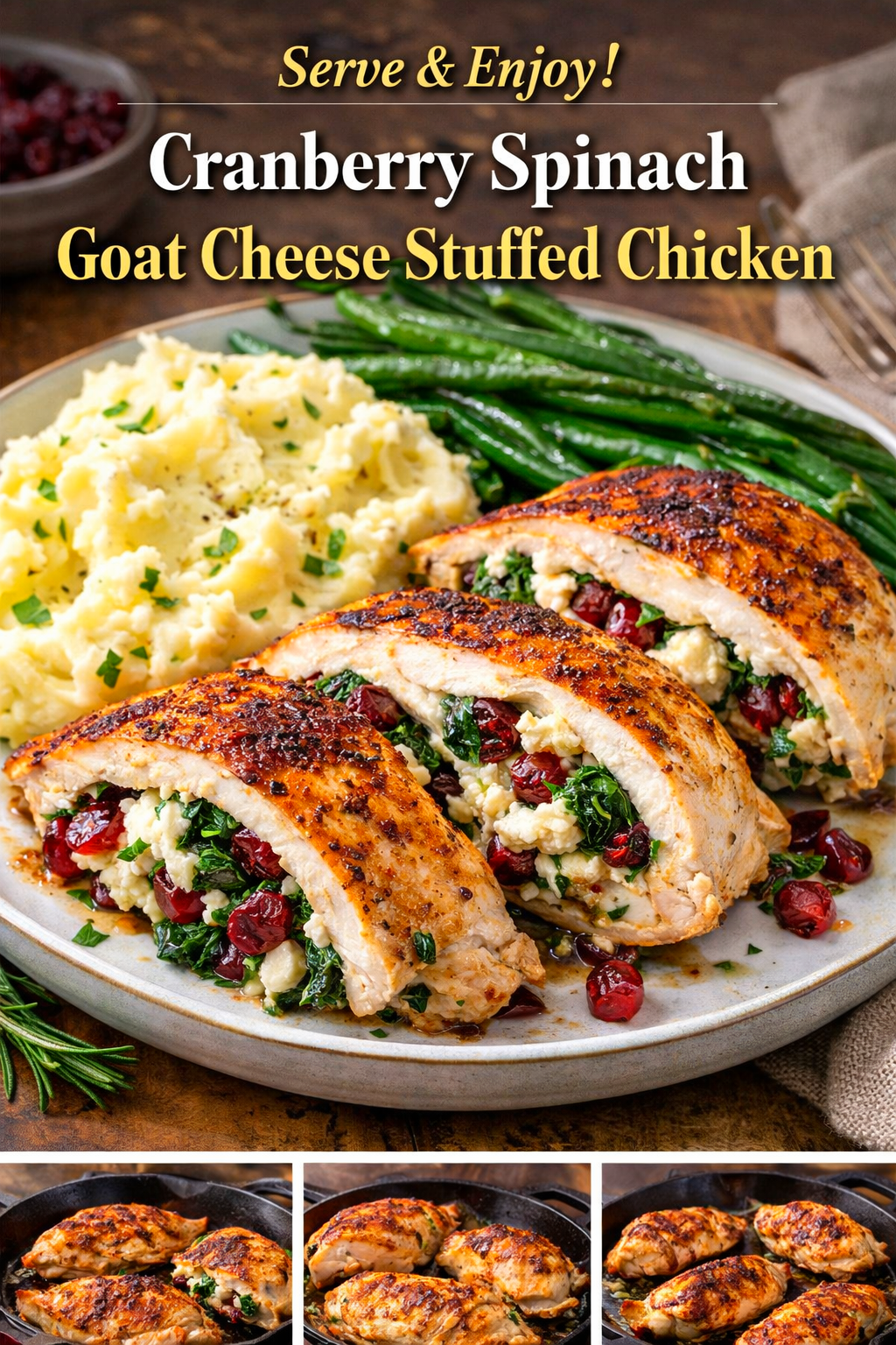 Cranberry Spinach Goat Cheese Stuffed Chicken (Easy Holiday Dinner)