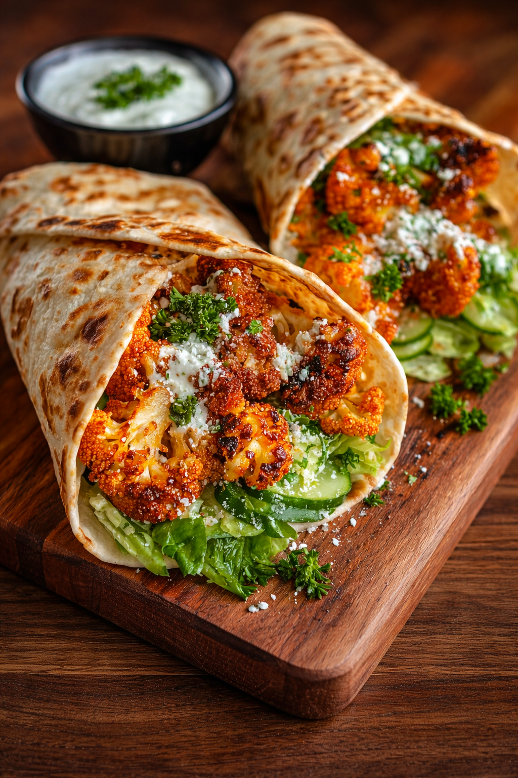 Spicy Buffalo Cauliflower Wraps