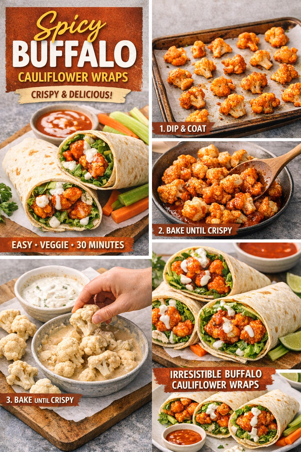 Spicy Buffalo Cauliflower Wraps (Crispy, Healthy & Easy)