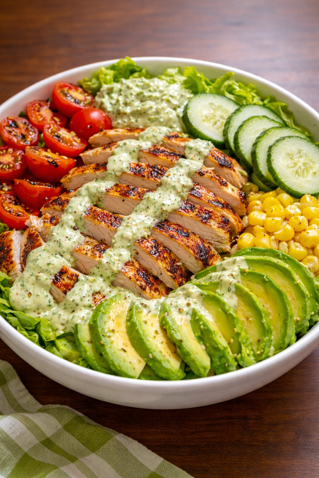 Grilled Chicken and Avocado Salad with Creamy Avocado Dressing 