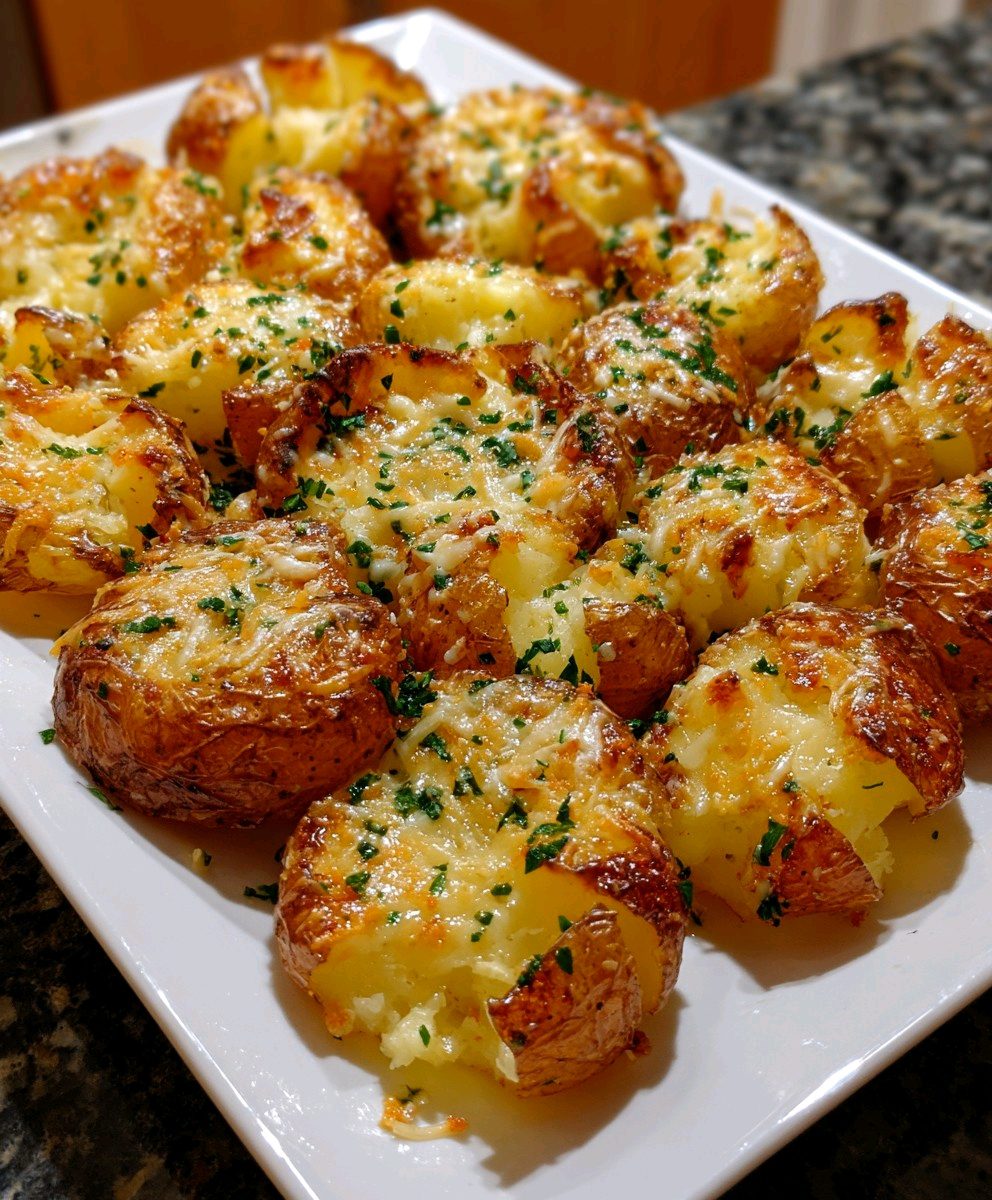 Garlic Parmesan Smashed Potatoes (Ultra Crispy & Oven-Baked)