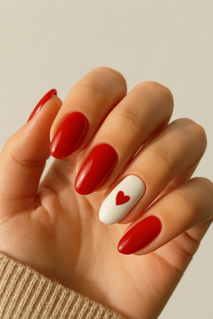 18 Simple Red and White Valentine Nail Designs That Are Sweet & Stylish