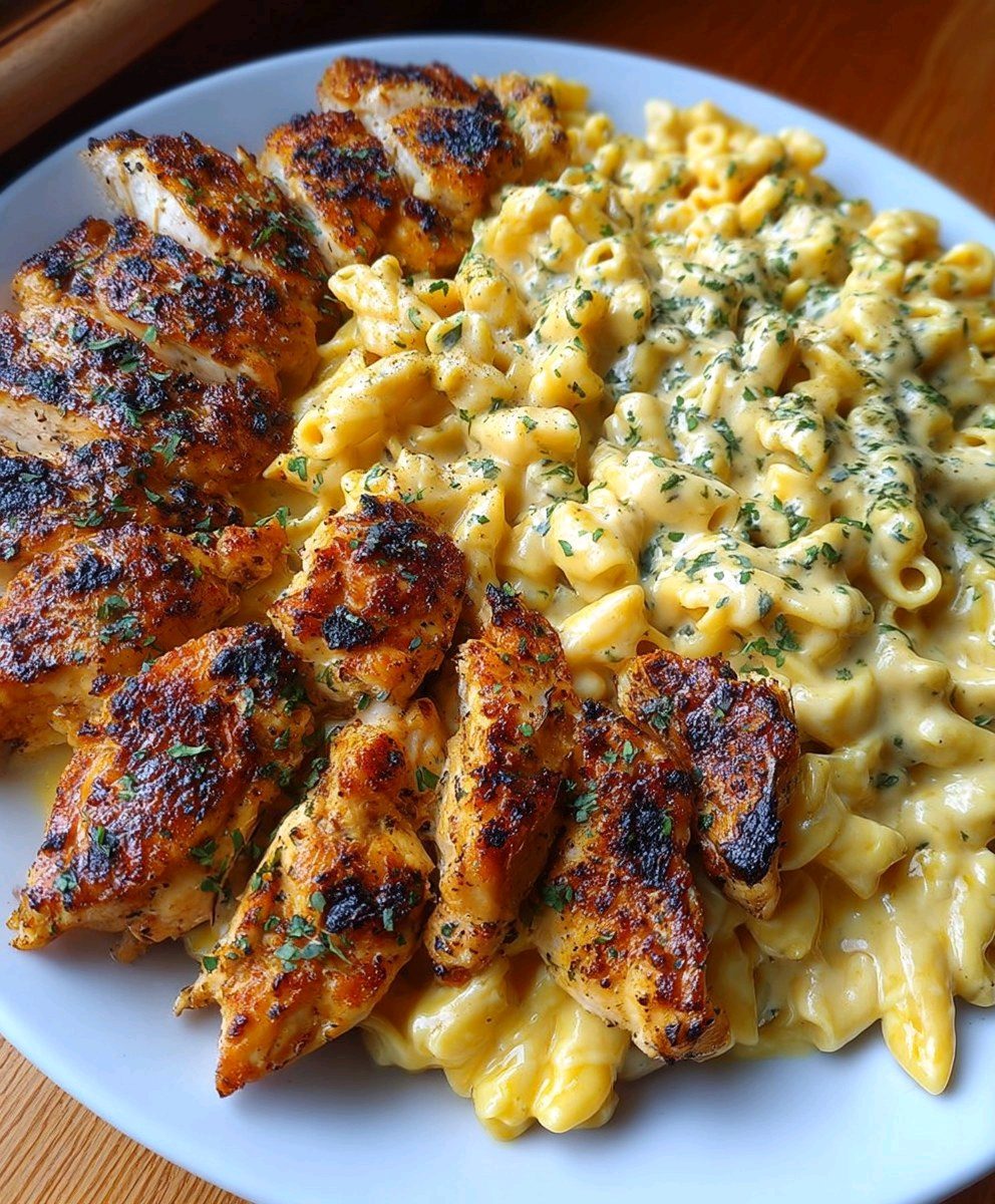 Blackened Chicken with Creamy Garlic Mac and Cheese (Easy, Comfort Food Dinner)