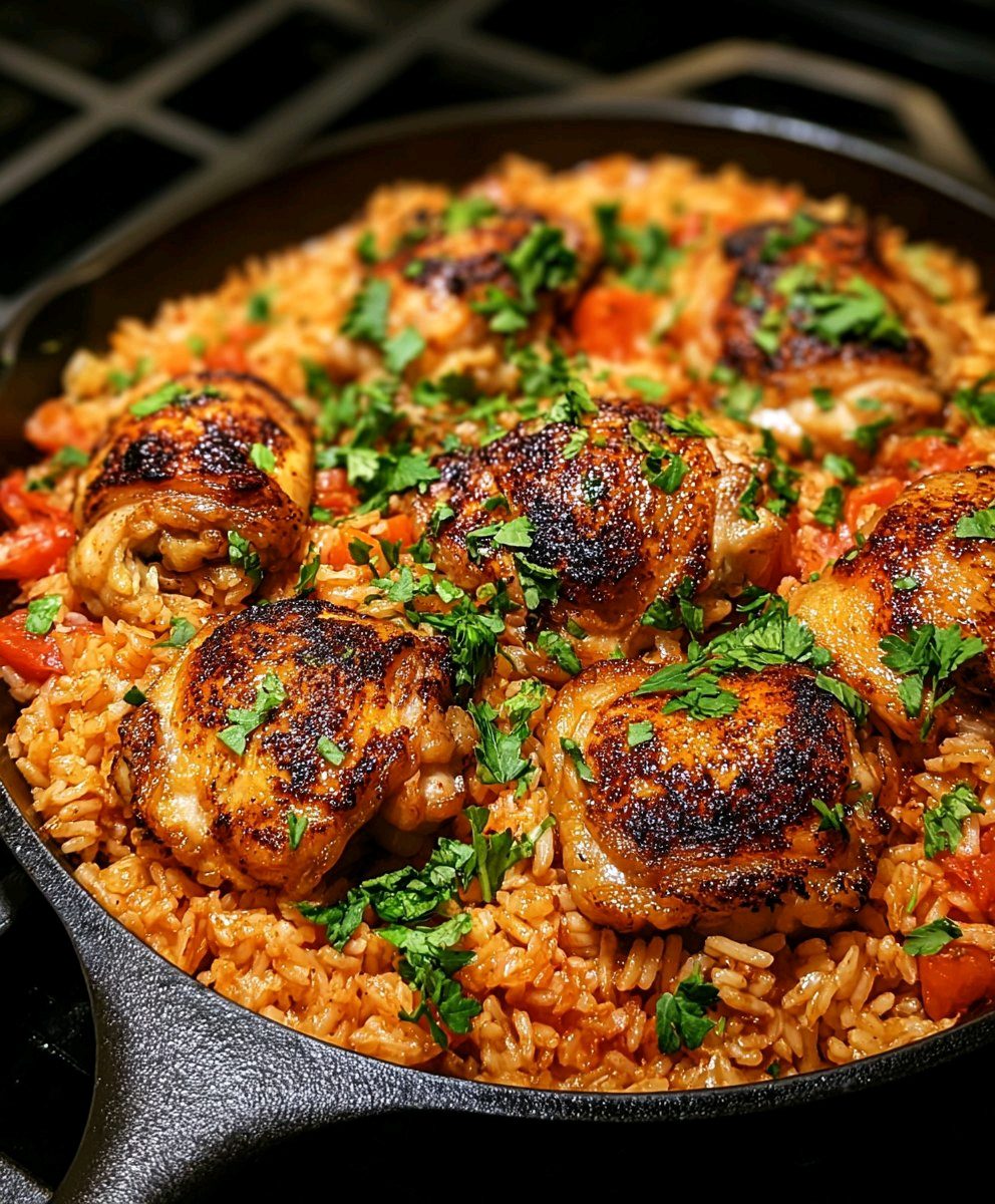 One-Pan Spicy Chicken Thighs with Tomato Rice recipe 