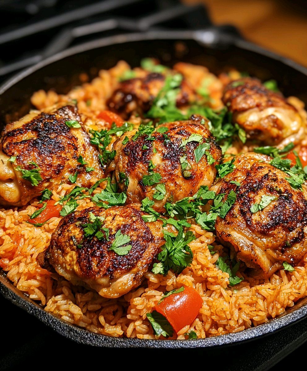 One-Pan Spicy Chicken Thighs with Tomato Rice (Easy Weeknight Dinner)