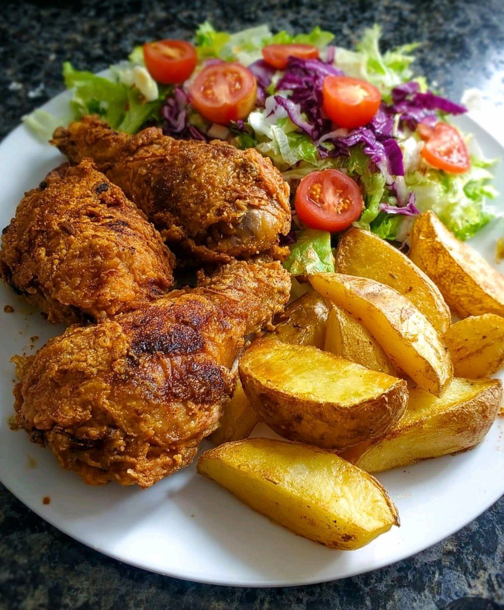 Crispy Fried Chicken with Potato Wedges recipe 