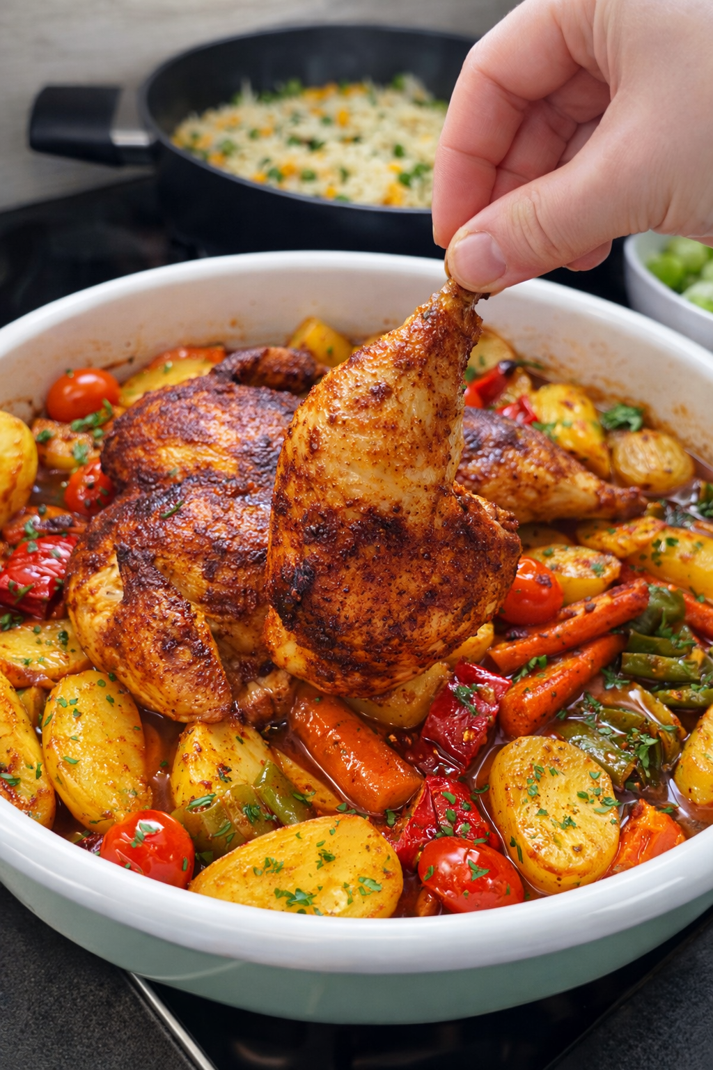 Crispy Turkish Roasted Whole Chicken with Savory Vegetable Rice 2 Crispy Turkish Roasted Whole Chicken with Savory Vegetable Rice