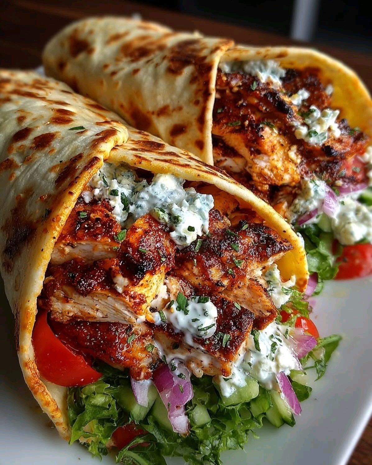 Greek Chicken Wraps with Creamy Feta Sauce recipe 