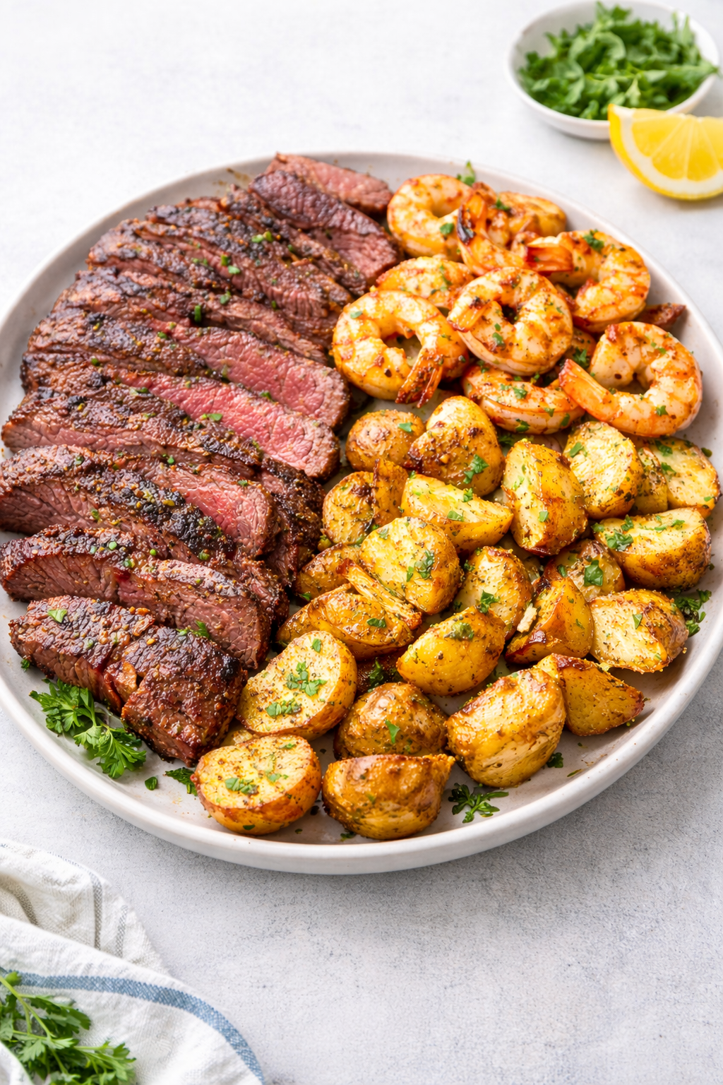 Grilled Shrimp and Steak with Roasted Potatoes recipe 