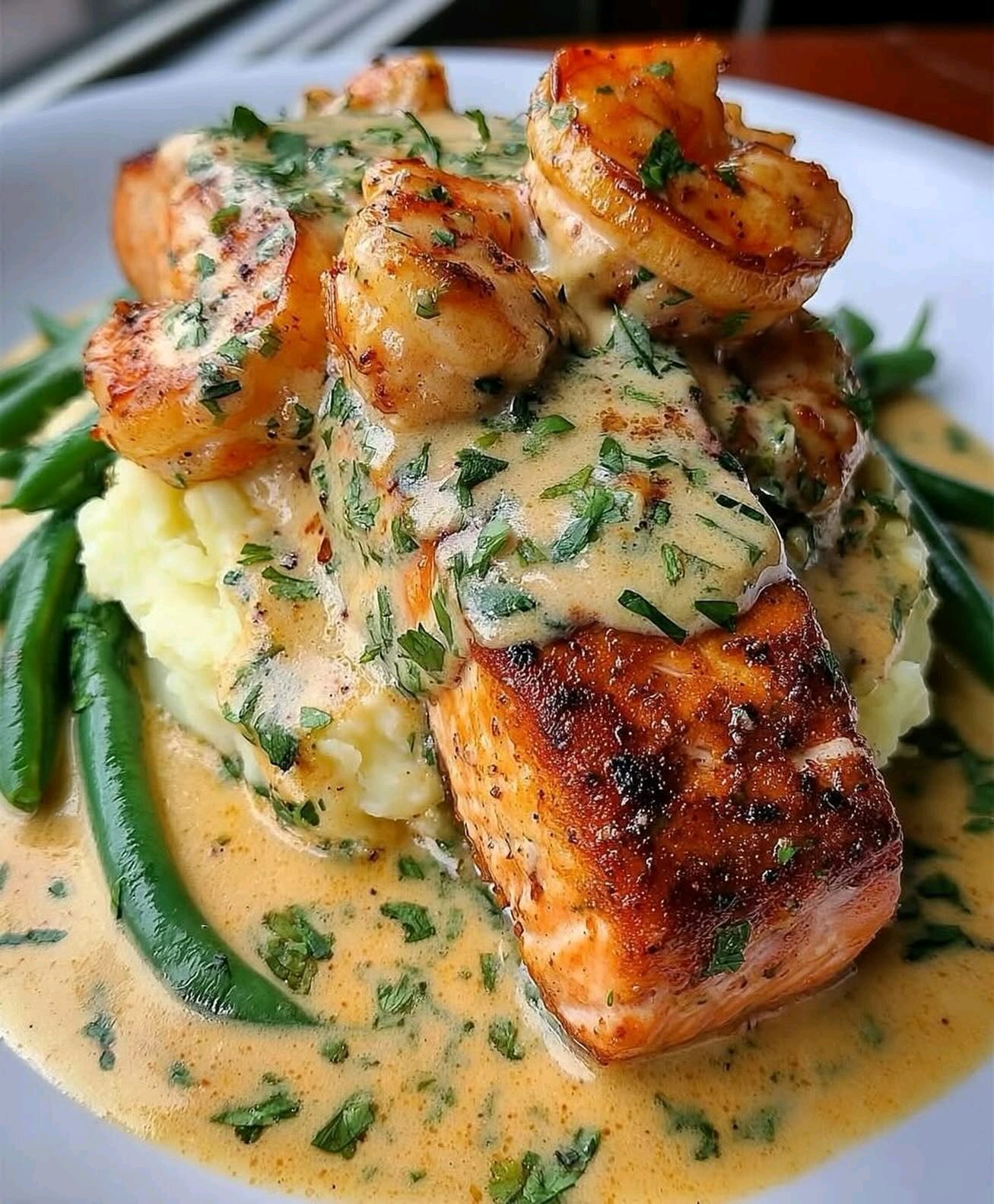 How to prepare Cajun Shrimp and Salmon with Garlic Cream Sauce
