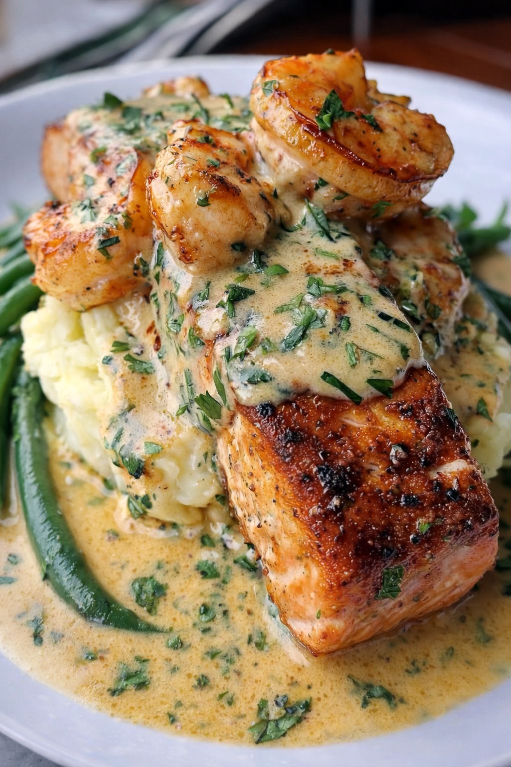 Cajun Shrimp and Salmon with Garlic Cream Sauce recipe 