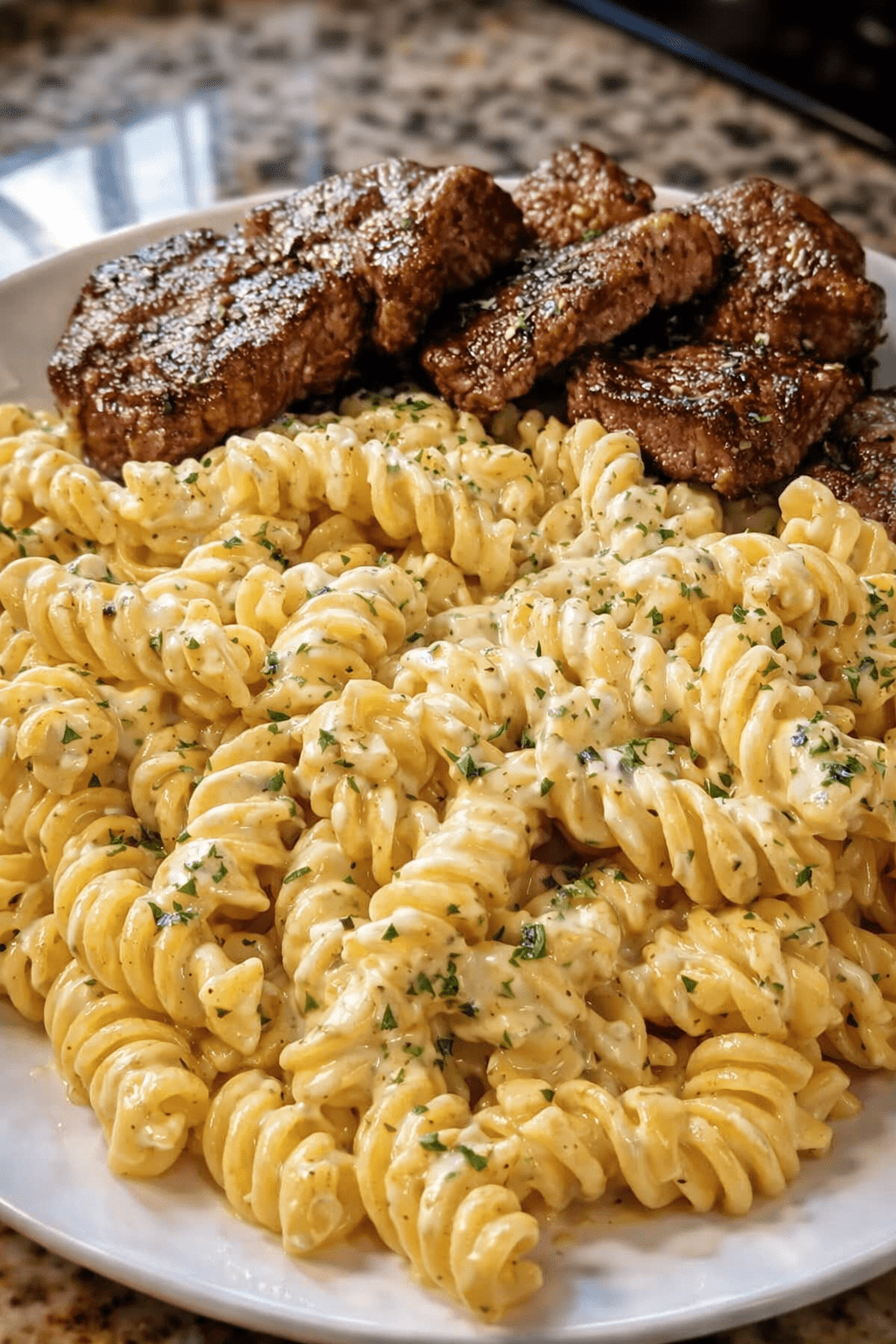 Garlic Parmesan Steak Pasta recipe 