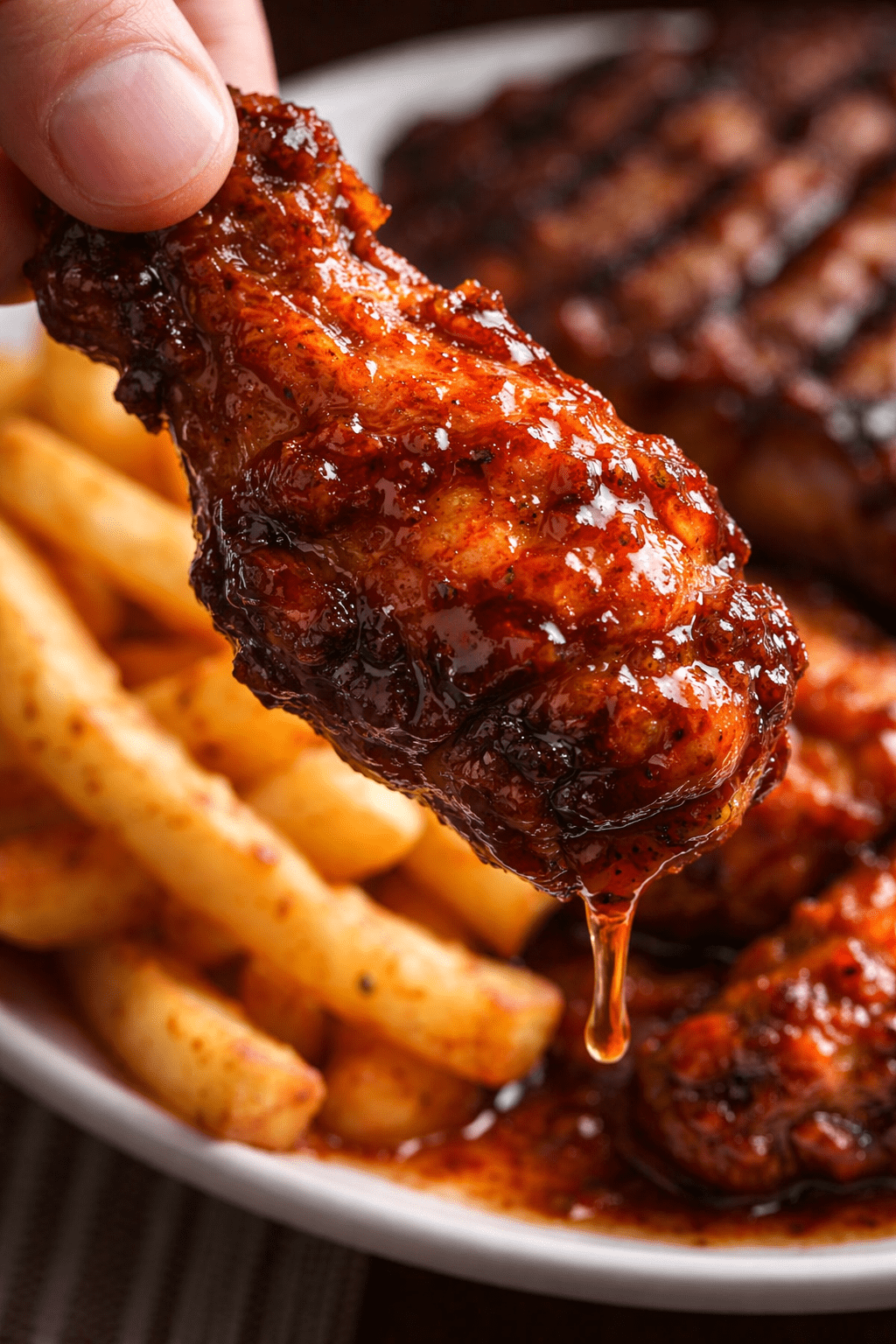 How to prepare Grilled Steak with Crispy Fries and BBQ Chicken Wings