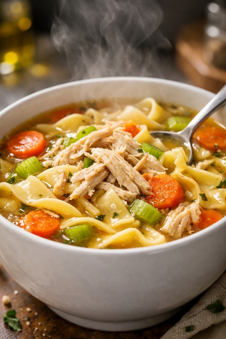 Easy Chicken noodle soup recipe with carrots and celery