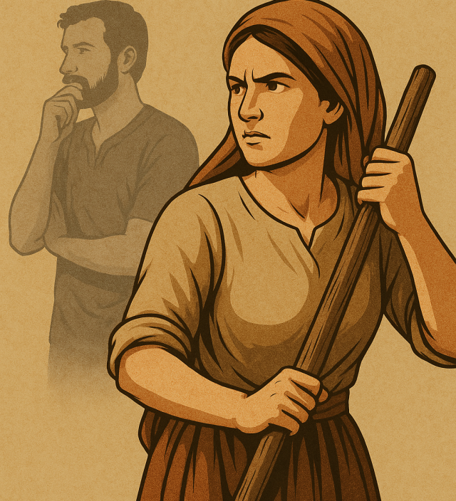 Strong biblical women like Deborah, Esther, and Ruth standing together with determined expressions, representing fearless female leaders in the Bible who acted without male permission