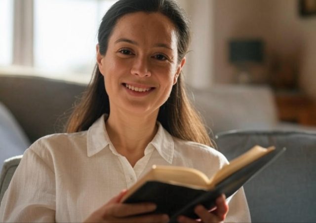 Woman reading Bible with sunlight in background – 30 inspiring Bible verses for women about faith, strength, and God’s love