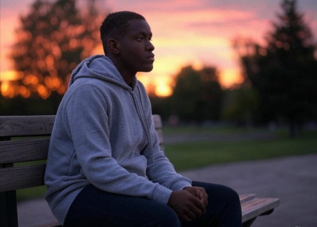 A person sitting alone on a bench at sunset, symbolizing heartbreak and emotional healing
