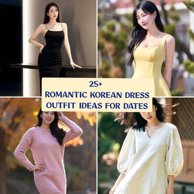 Polish_20251121_105354915 Romantic Korean dress outfit ideas for dates – Korean women wearing a soft floral midi dress with feminine styling for a date night look