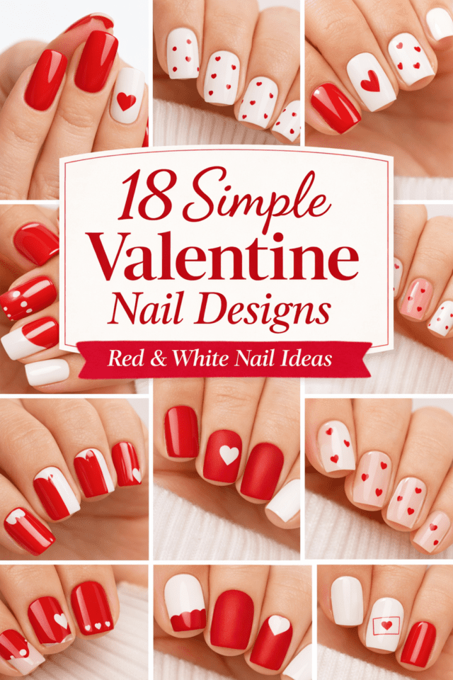 simple red and white valentine nail designs