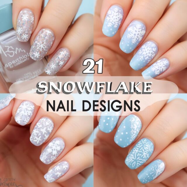 snowflake-nail-designs 21 Cute Snowflake Nail Designs for a Magical Cover