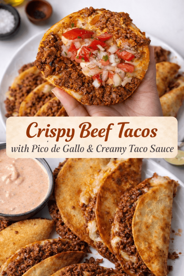 Crispy Beef Tacos with Pico de Gallo & Cream Cover