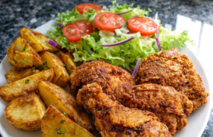 Simple Crispy Fried Chicken with Golden Potato Wedges & Fresh Salad Simple Crispy Fried Chicken with Golden Pota Cover
