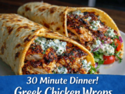 Greek Chicken Wraps with Creamy Feta Sauce (Easy Mediterranean Dinner) Greek Chicken Wraps with Creamy Feta Sauce ( Cover