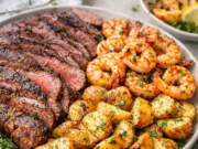 Grilled Shrimp and Steak with Seasoned Roasted Potatoes Grilled Shrimp and Steak with Seasoned Roast Cover