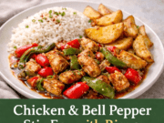 Chicken and Bell Pepper Stir-Fry with Rice and Crispy Potatoes (Easy 30-Minute Meal) Chicken and Bell Pepper Stir-Fry with Rice a Cover