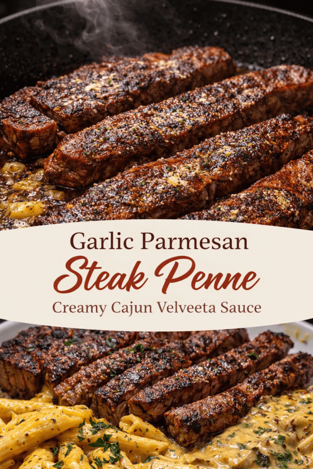 Garlic Parmesan Steak Penne in Creamy Cajun  Cover