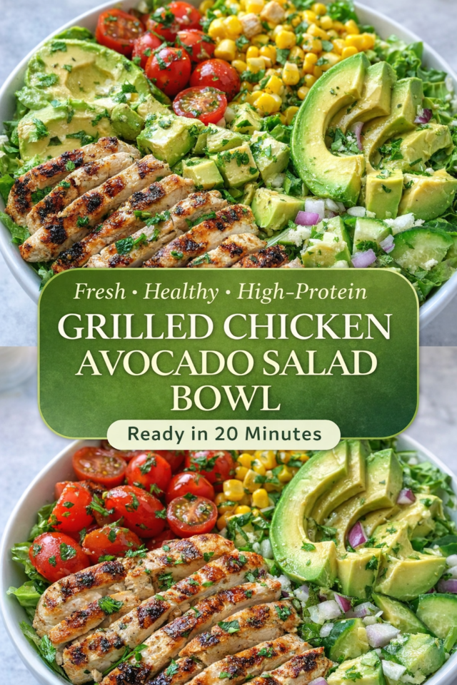 Grilled Chicken Avocado Salad Bowl (Healthy, Cover