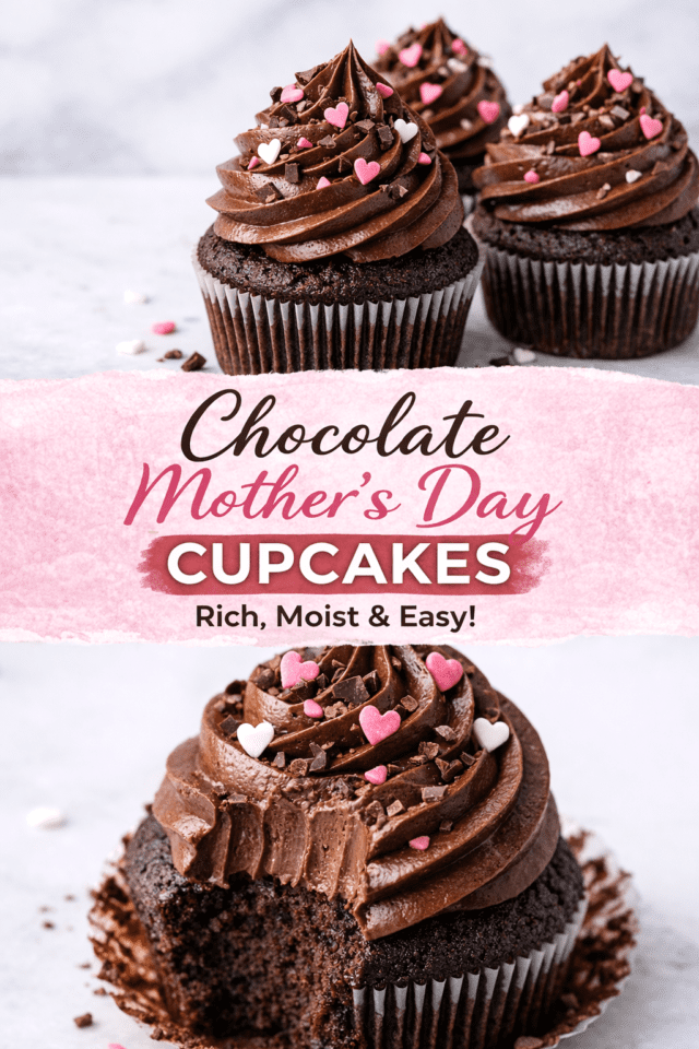 Chocolate Mother’s Day Cupcakes (Rich, Moist Cover