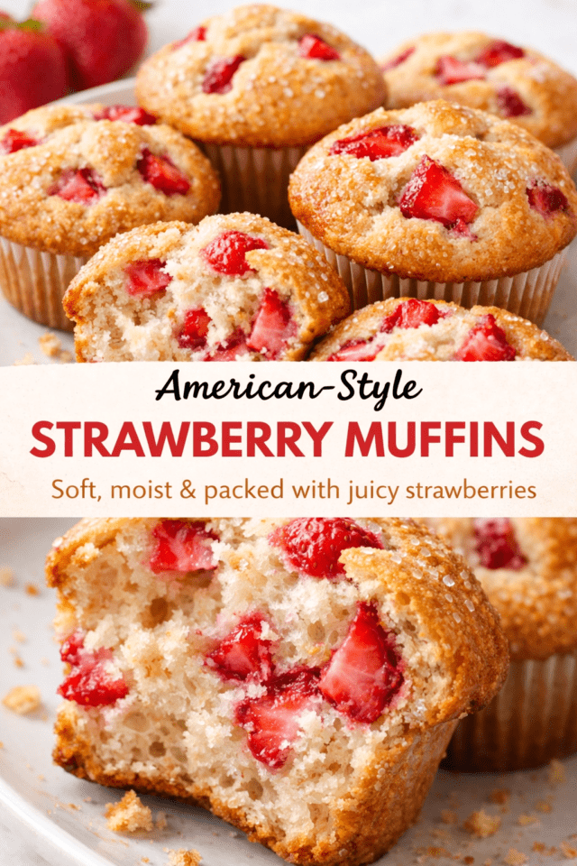 American-Style Strawberry Muffins (Soft, Flu Cover