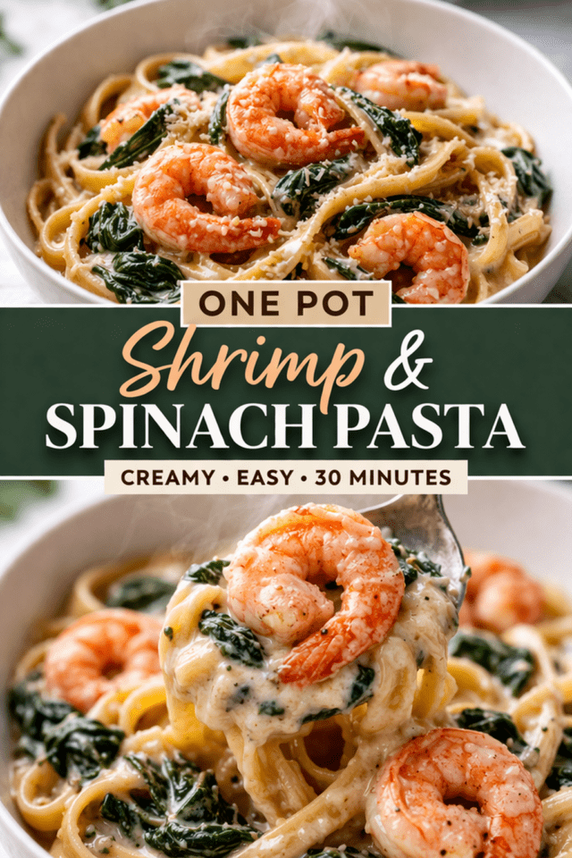 One Pot Shrimp and Spinach Pasta Cover