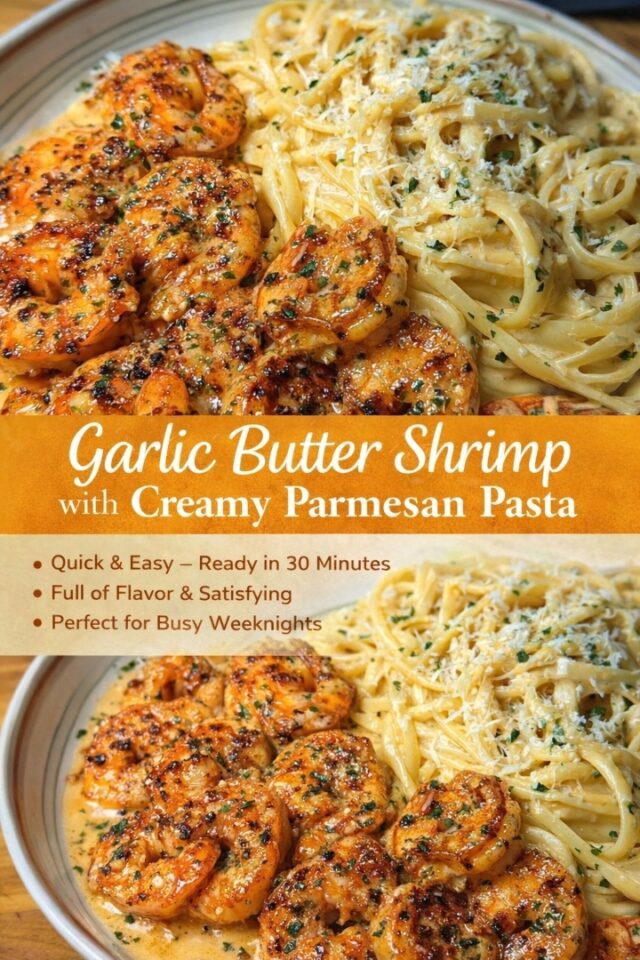 Garlic Butter Shrimp with Creamy Parmesan Pa Cover