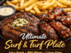 Grilled Steak with Crispy Fries and BBQ Chicken Wings – Ultimate Homemade Surf & Turf Plate Grilled Steak with Crispy Fries and BBQ Chic Cover