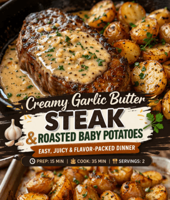 Creamy Garlic Butter Steak & Roasted Baby Potatoes Creamy Garlic Butter Steak & Roasted Baby Po Cover