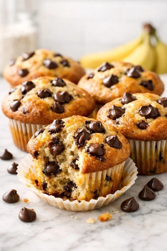 Bakery Style Banana Chocolate Chip Muffins Cover