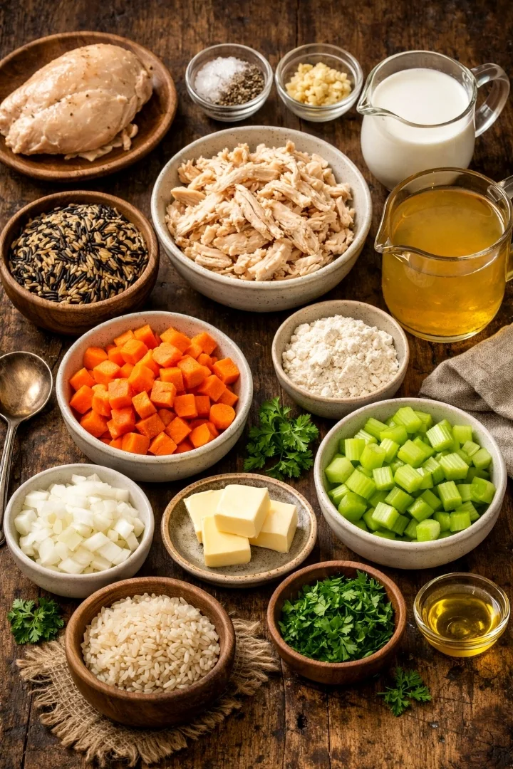 Ingredients for Creamy Chicken and Wild Rice Soup