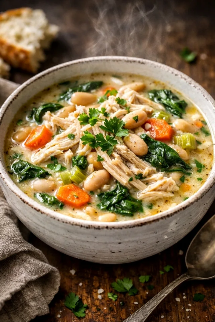 Chicken Soup with Spinach and White Beans recipe 