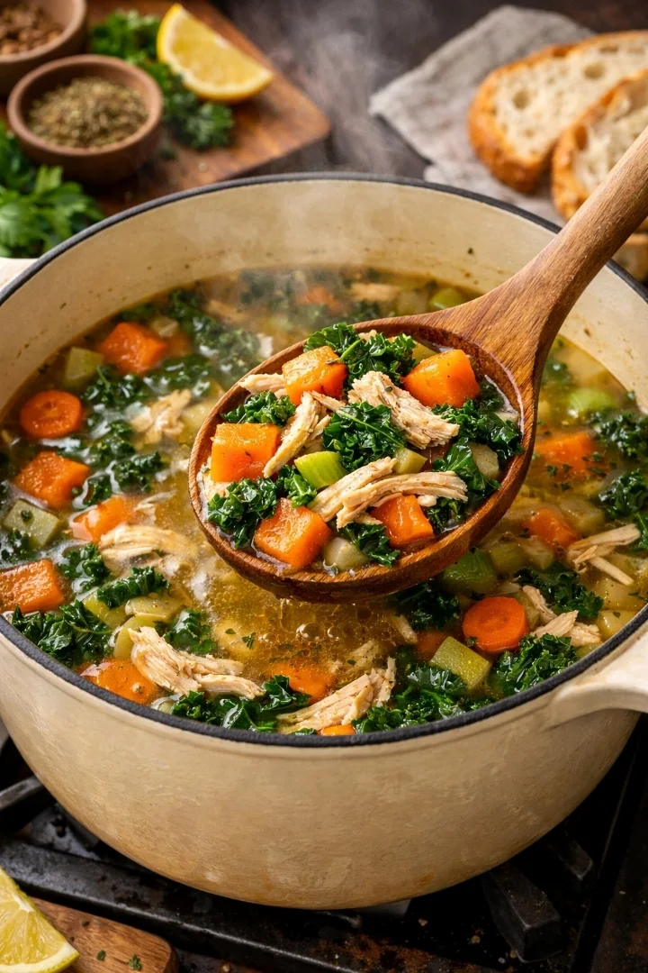How to make Chicken soup with kale and sweet potatoes