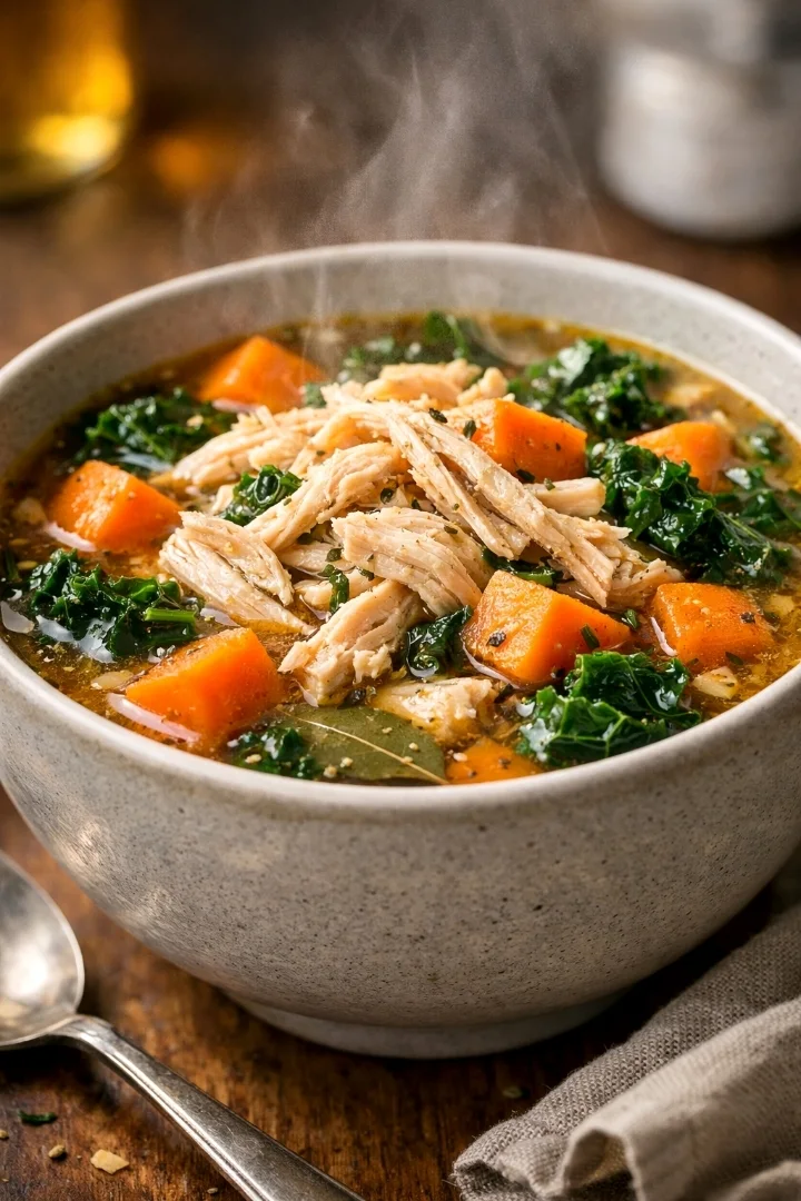 Chicken soup with kale and sweet potatoes recipe 