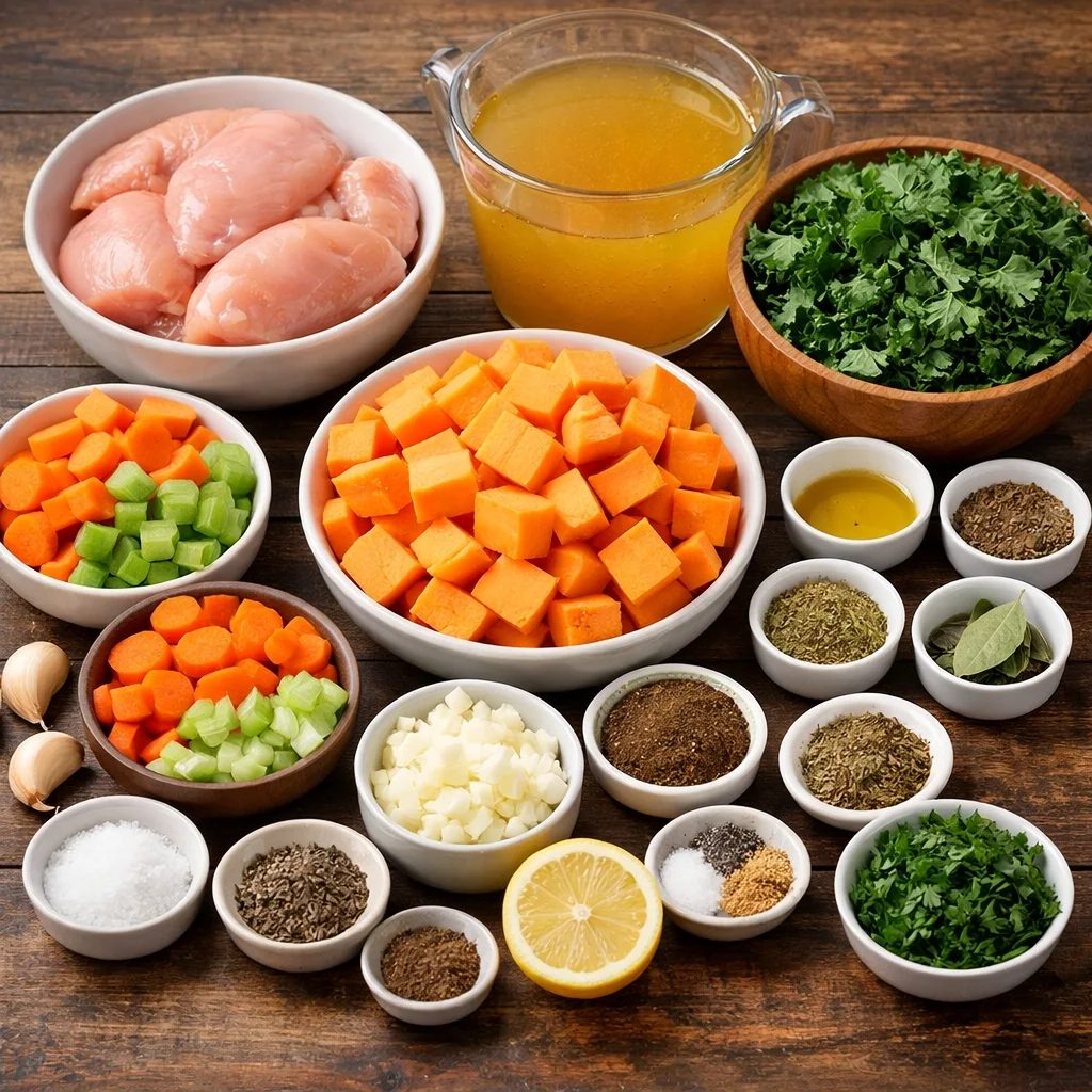 Chicken Soup with Kale and Sweet Potatoes ingredients