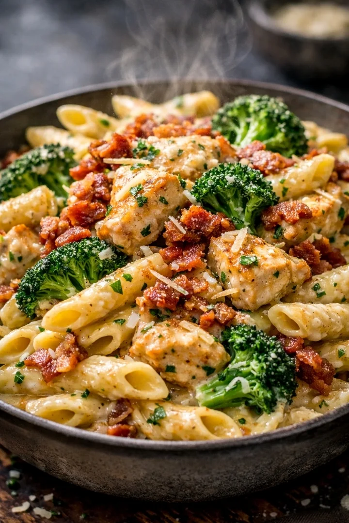 Creamy Chicken Pasta with Broccoli and Bacon recipe 
