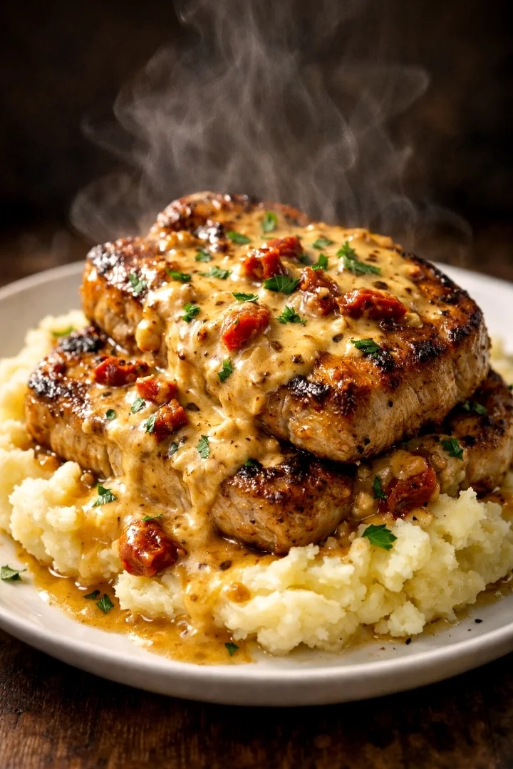 Marry Me Pork Chops with Mashed Potatoes recipe 